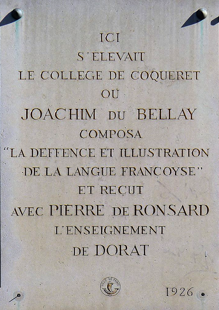 Plaque commmorative situe impasse Chartire qui rappelle la situation du collge de Coqueret
